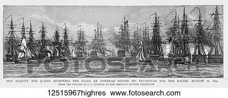 Stock Photograph - The Graphic Newspaper/Magazine June 1st 1897, Queens Victoria's Diamond Jubilee. Her Majesty the Queen reviewing the fleet at Spithead before its departure for the Baltic, August, 11, 1854. Fotosearch