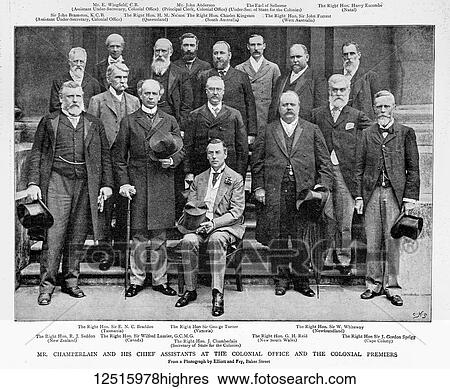 Stock Photograph - The Graphic Newspaper/Magazine June 1st 1897, Queens Victoria's Diamond Jubilee Mr Chamberlain and his chief assistancts at the Colonial office and the Colonial Premiers. Fotosearch