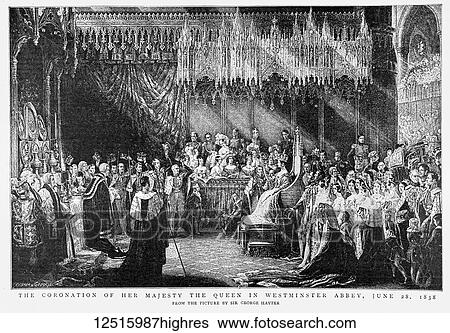 Stock Photograph - The Graphic Newspaper/Magazine June 1st 1897, Queens Victoria's Diamond Jubilee. Coronation of Queen Victoria in Westminster Abbey June 28th 1838. Picture by George Hayter. Fotosearch