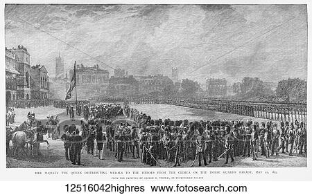 Stock Photograph - The Graphic Newspaper/Magazine June 1st 1897, Queens Victoria's Diamond Jubilee. Her Majesty Queen Victoria distributing medals to the heroes from the Crimea on the Horse Guards Parade May 21 1855. Fotosearch