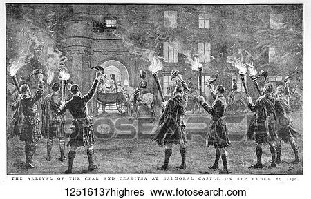 Stock Photograph - The Graphic Newspaper/Magazine June 1st 1897, Queens Victoria's Diamond Jubilee. The arrival of the Czar and the Czaritsa at Balmoral Castle on September 22 1896. Fotosearch