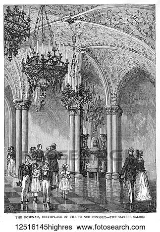Stock Photograph - The Graphic Newspaper/Magazine June 1st 1897, Queens Victoria's Diamond Jubilee. The Rosenau, birthplace of the Prince Consort- The Marble Saloon. Fotosearch