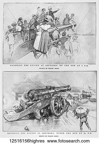 Stock Photograph - The Graphic Newspaper/Magazine June 1st 1897, Queens Victoria's Diamond Jubilee. Watching the review at Southsea when the weather changes. Fotosearch