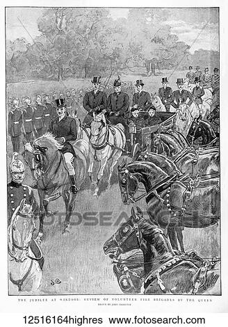 Stock Photograph - The Graphic Newspaper/Magazine June 1st 1897, Queens Victoria's Diamond Jubilee. The Jubilee at Windsor: Review of volunteer fire brigade by the Queen. Fotosearch