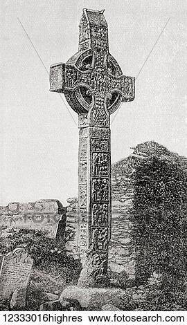 Stock Photograph - The Great Cross, aka Muiredach's High Cross, Monasterboice, County Louth, Ireland. From Hutchinson's History of the Nations, published 1915.. Fotosearch