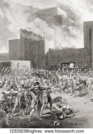Stock Photograph - The Gutians capturing a Babylonian city from the Akkadians, c. 2575 BC. From Hutchinson's History of the Nations, published 1915.. Fotosearch
