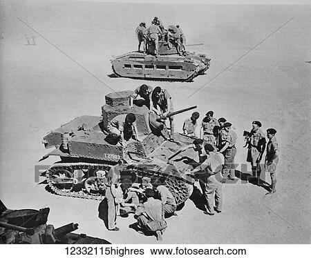 Stock Photograph - The Illustrated London News 1941. World war II. An American 11 ton tank and a British tank. Fotosearch