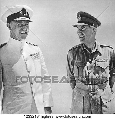 Stock Photograph - The Illustrated London News 1941. World war II. Two famous brother, Leiut-General Sir Alan Cunningham, Commanding the eighth army with his brother the Admiral, Commander in C`hief, Mediterranean F`leet. Fotosearch