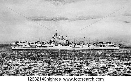 Stock Photograph - The Illustrated London News 1941. World war II. Royal Navy Aircraft Carrier Formidable taken part in the battle of Matapan. Fotosearch