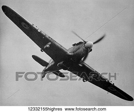 Stock Photograph - The Illustrated London News 1941. World war II. Aircraft, a Hurricane in flight. Fotosearch