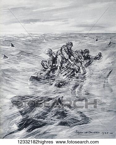 The Illustrated London News 1941. World war II. The terrible experience of three survivors adrift in the mid Atlantic surrounded by sharks and Devil-Fish. THey were resued at the 11th hour by a Spanish steamer View Large Photo Image Stock Photograph - The Illustrated London News 1941. World war II. The terrible experience of three survivors adrift in the mid Atlantic surrounded by sharks and Devil-Fish. THey were resued at the 11th hour by a Spanish steamer. Fotosearch