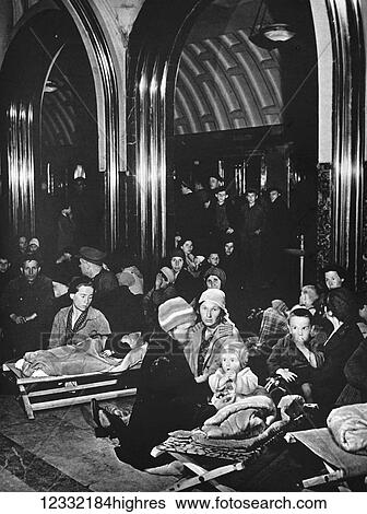 Stock Photograph - The Illustrated London News 1941. World war II. Mayakovsky Underground station, Moscow, during an air raid.. Fotosearch