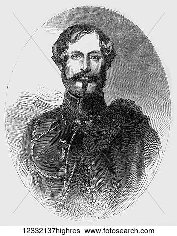 Stock Photograph - The Illustrated London News etching from 1854. Portrait, His Grace the Duke of Leeds. mover of the address to Her Majesty in the House of Lords. Francis George Godolphin D'Arcy D'Arcy-Osborne, 7th Duke of Leeds. Fotosearch