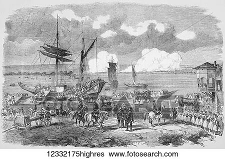 The Illustrated London News etching from 1854. Oltenitza from Turtukai, emabrkation onto sailing ships, Crimean war View Large Photo Image Stock Photograph - The Illustrated London News etching from 1854. Oltenitza from Turtukai, emabrkation onto sailing ships, Crimean war. Fotosearch