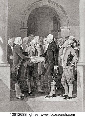 Stock Photograph - The inauguration of George Washington as President, 1789. George Washington, 1732 - 1799. American politician, soldier, one of the Founding Fathers of the United States and first President of America. From Hutchinson's History of the Nations,.... Fotosearch