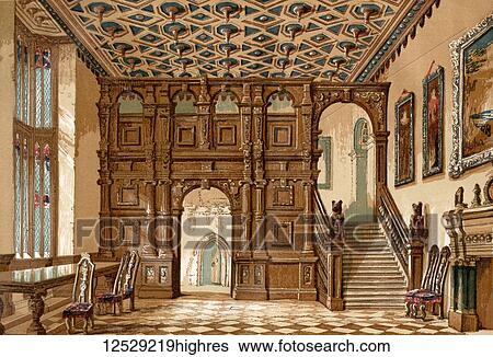 Stock Photograph - The interior of Methley Hall, Yorkshire, England before its demolition in 1963. From Old England: A Pictorial Museum, published 1847.. Fotosearch