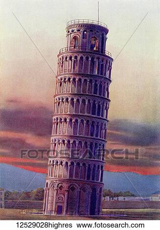 Stock Photograph - The Leaning Tower of Pisa, Campo dei Miracoli, Tuscany, Italy. From The Wonders of the World, published c. 1911.. Fotosearch