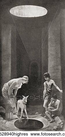 Stock Photograph - The Lupercal. Romulus and Remus were said to have been nurtured in the Lupercal where annually the priests met on the 15 February to sacrifice dogs and goats to Lupercus, the god of fertility. From Hutchinson's History of the Nations, published 1915.. Fotosearch