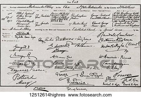 The marriage certificate of the Duke and Duchess of York, 1923, including amongst others the signatures of George V, Queen Alexandra, Mr. Bonar Law, Princess Victoria and Princess Louise. Prince Albert, Duke of York, future George VI, 1895 1952.... View Large Photo Image Stock Photograph - The marriage certificate of the Duke and Duchess of York, 1923, including amongst others the signatures of George V, Queen Alexandra, Mr. Bonar Law, Princess Victoria and Princess Louise. Prince Albert, Duke of York, future George VI, 1895 1952..... Fotosearch