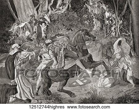 Stock Photograph - The murder of Albrecht Gessler by William Tell. Albrecht Gessler, aka Hermann. Legendary 14th-century Habsburg bailiff whose brutal rule led to the William Tell rebellion and the independence of the Old Swiss Confederacy. William Tell. Folk hero.... Fotosearch
