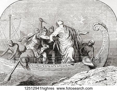 Stock Photograph - The murder of Pompey by Lucius Septimius, 48 BC. Gnaeus Pompeius Magnus, 106 - 48 BC, aka Pompey or Pompey the Great. Military and political leader of the late Roman Republic. Lucius Septimius, Roman soldier. From Ward and Lock's Illustrated.... Fotosearch