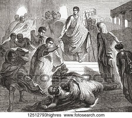 Stock Photograph - The murder of Servius Tullius by his son-in-law Lucius Tarquinius, 535 BC. Servius Tullius, legendary sixth king of Rome who reigned 575535 BC. From Ward and Lock's Illustrated History of the World, published c. 1882.. Fotosearch