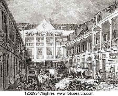 The Old George and Blue Boar Inn, Holborn, London, England, seen here in the early 19th century. A medieval inn noted for being the stopping off point for prisoners on their way from Newgate Prison to the gallows at Tyburn, they would stop here for a... View Large Photo Image Stock Photograph - The Old George and Blue Boar Inn, Holborn, London, England, seen here in the early 19th century. A medieval inn noted for being the stopping off point for prisoners on their way from Newgate Prison to the gallows at Tyburn, they would stop here for a.... Fotosearch