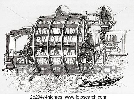 Stock Photograph - The old waterworks of London Bridge, London, England, for the supply of the City of London with Thames water. From Old England: A Pictorial Museum, published 1847.. Fotosearch