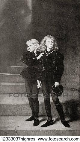 Stock Photograph - The princes in the Tower. Edward V, 1470 to 1483, uncrowned King of England and his brother Richard of Shrewsbury, Duke of York, born 17 August 1473. Lodged in the Tower of London after the death of their father Edward IV by their uncle, the Lord.... Fotosearch