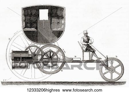 Stock Photograph - The Puffing Devil, a full-size steam powered road locomotive built by Richard Trevithick in 1801. Richard Trevithick, 1771 1833. British inventor and mining engineer. From Les Merveilles de la Science, published 1870.. Fotosearch