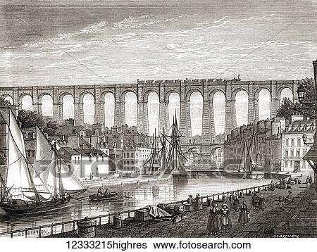 The railway from Paris to Brest crossing the Morlaix Viaduct, France, 1863. From Les Merveilles de la Science, published 1870. View Large Photo Image Stock Photograph - The railway from Paris to Brest crossing the Morlaix Viaduct, France, 1863. From Les Merveilles de la Science, published 1870.. Fotosearch