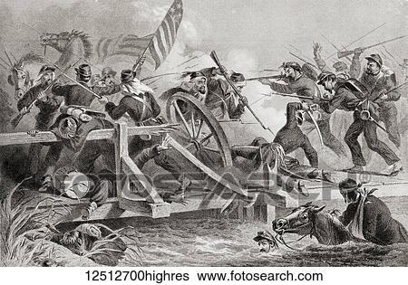 Stock Photograph - The retreat by Union Forces after the Battle of Bull Run, aka the Battle of First Manassas, July 21, 1861 during the American Civil War. From Hutchinson's History of the Nations, published 1915. Fotosearch