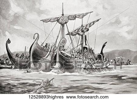 Stock Photograph - The Roman victory at The Battle of Mylae, 260 BC during the First Punic War. From Hutchinson's History of the Nations, published 1915.. Fotosearch