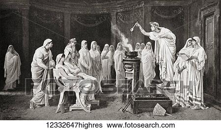 Stock Photograph - The school of Vestals or Vestal Virgins, priestesses of Vesta, goddess of the hearth in ancient Rome. They cultivated the sacred fire that was not allowed to go out and were freed of the usual obligations to marry and bear children, and took a vow.... Fotosearch