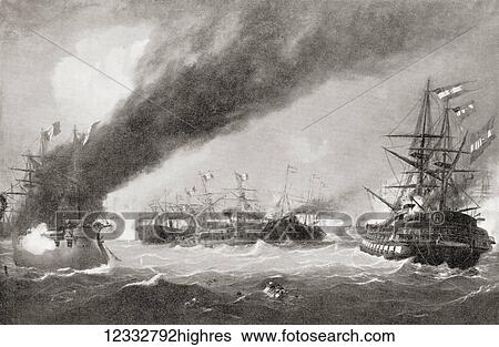 Stock Photograph - The Sea Battle of Lissa aka Battle of Vis, 20 July 1866, between Italy and the Austrian Empire. From Hutchinson's History of the Nations, published 1915.. Fotosearch