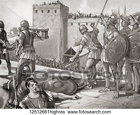 Stock Photograph - The siege of Potidaea by the Athenians, 432 BC. From Hutchinson's History of the Nations, published 1915.. Fotosearch