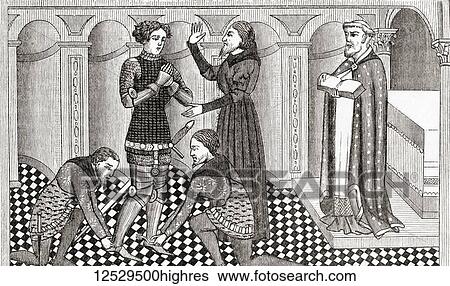 Stock Photograph - The solemn consecration of a knight, after a 13th century MS. From Ward and Lock's Illustrated History of the World, published c. 1882.. Fotosearch