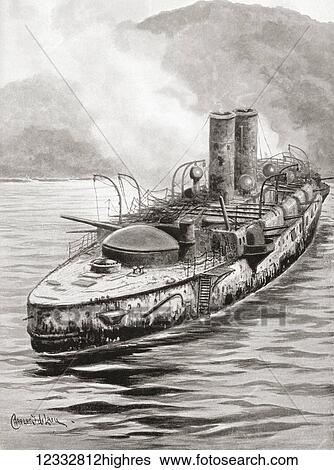 Stock Photograph - The Spanish battleship Oquendo seen here after the naval engagement at Manila Bay, during the SpanishAmerican War of 1898. From Hutchinson's History of the Nations, published 1915.. Fotosearch