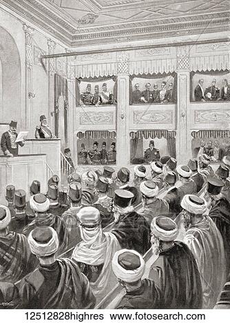 The sultan of Turkey, Mohammed V attending the opening of the Turkish parliament, 17th December 1908, just after the revolution engineered by the Young Turk Party which deposed Abdul Hamid II. The scene depicts the reading of the speech from the... View Large Photo Image Stock Photograph - The sultan of Turkey, Mohammed V attending the opening of the Turkish parliament, 17th December 1908, just after the revolution engineered by the Young Turk Party which deposed Abdul Hamid II. The scene depicts the reading of the speech from the.... Fotosearch