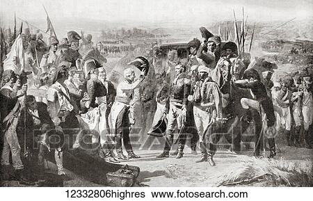 Stock Photograph - The surrender of Bailn, Spain by General Dupont, centre right, to the Spanish commander Castaos, centre left, 23rd July, 1808 during the Peninsular War. Francisco Javier Castaos Aragorri Urioste y Olavide, Count of Castaos y Aragones, 1st Duke of.... Fotosearch