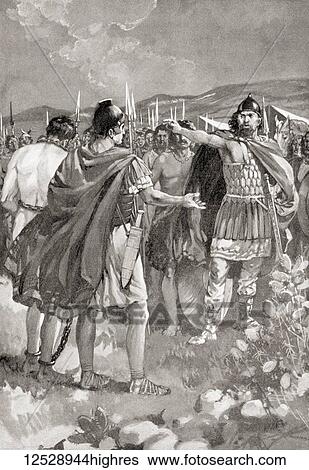 Stock Photograph - The surrender of Mancinus during the Numantine War, 137 BC. Gaius Hostilius Mancinus, Roman consul. From Hutchinson's History of the Nations, published 1915.. Fotosearch