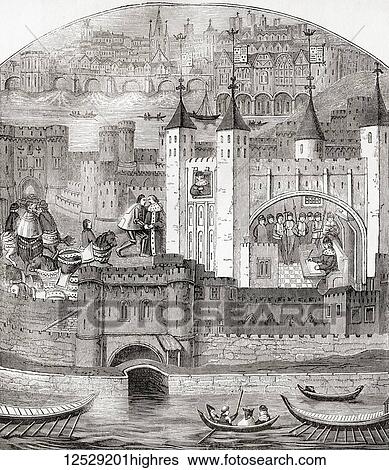 Stock Photograph - The Tower of London, London, England in the 15th century. From Old England: A Pictorial Museum, published 1847.. Fotosearch