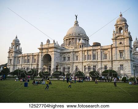 Stock Photograph - The Victoria Memorial, dedicated to the memory of Queen Victoria; Kolkata, West Bengal, India. Fotosearch