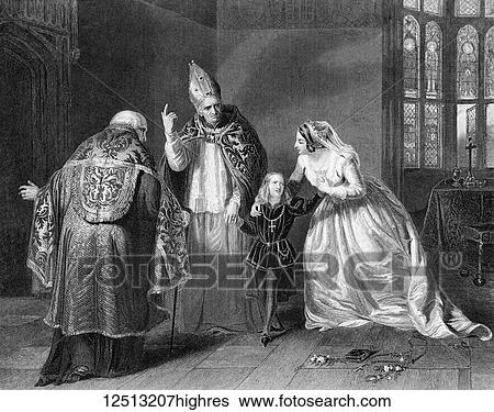 Stock Photograph - The Works of Shakspere (Imperial Edition) edited by Charles Knight. Etched drawing Published by Virtue & Co Ltd 1870. William Shakespeare. Fine art print. Queen Elizabeth and the Duke of York, King Richard III. Artist H. Robinson. Fotosearch