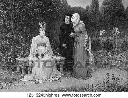 Stock Photograph - The Works of Shakspere (Imperial Edition) edited by Charles Knight. Published by Virtue & Co Ltd 1870. William Shakespeare. Fine art print. Queen Isabella and her Ladies, King Edward II. Artist Sherratt. Fotosearch