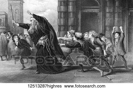 Stock Photograph - The Works of Shakspere (Imperial Edition) edited by Charles Knight. An etched drawing Published by Virtue & Co Ltd 1870. William Shakespeare. Shylock after the trial, Merchant of Venice. Fotosearch