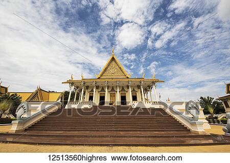 Stock Photograph - Throne hall inside the Royal Palace complex; Phnom Penh, Cambodia. Fotosearch