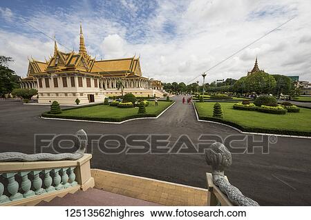 Stock Photograph - Throne hall inside the Royal Palace complex; Phnom Penh, Cambodia. Fotosearch