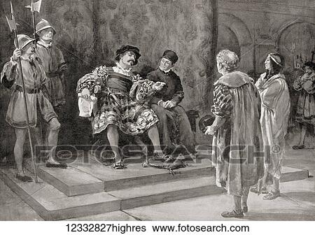 Stock Photograph - Tom de Sousa, seated, 1503-1579. Nobleman, soldier and first governor-general of the Portuguese colony of Brazil from 1549 until 1553. From Hutchinson's History of the Nations, published 1915.. Fotosearch