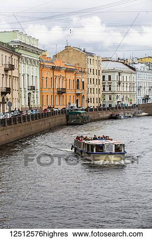 Tour boat on the Moyka River; St. Petersburg, Russia View Large Photo Image Stock Photograph - Tour boat on the Moyka River; St. Petersburg, Russia. Fotosearch
